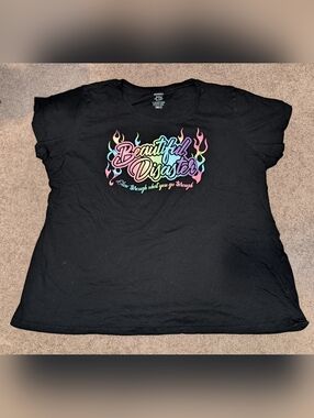 Beautiful Disaster Rainbow Flame Graphic Tee - Black